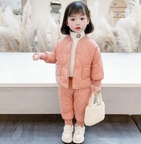Hong Kong woman baby thickened winter new 2021 girl gushed cotton clothes cotton clothing Childrens warm suit Childrens damp