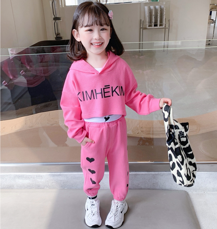 Hong Kong girls net red suit Western style autumn 2021 new baby girl sweater spring and autumn tide children's sportswear children's clothing