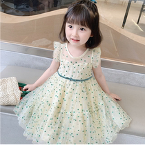 Hong Kong Woman Baby Summer Dress Girl Skirt Short Sleeve Wave Point Dress Dress 2021 New Children Foreign Air Mesh Yarn Fluffy Skirt