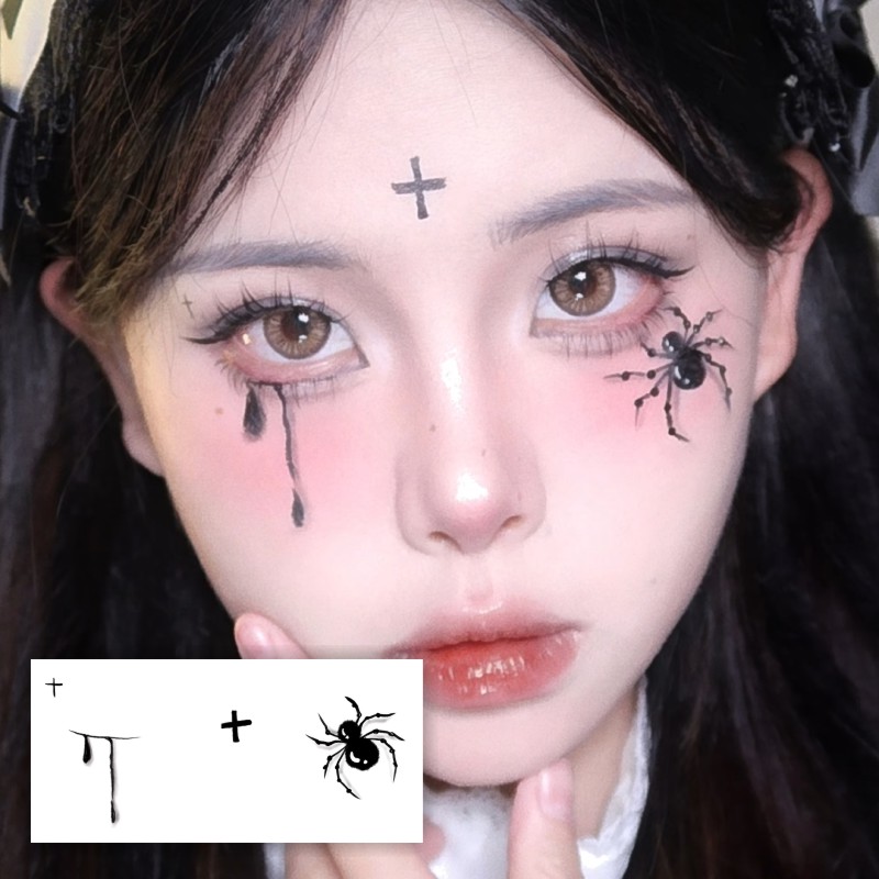 Halloween 3D Spider Makeup Tattoo Stickers, Bat Ghost Blush Makeup, Innocent Face Look, Teardrop Face Stickers