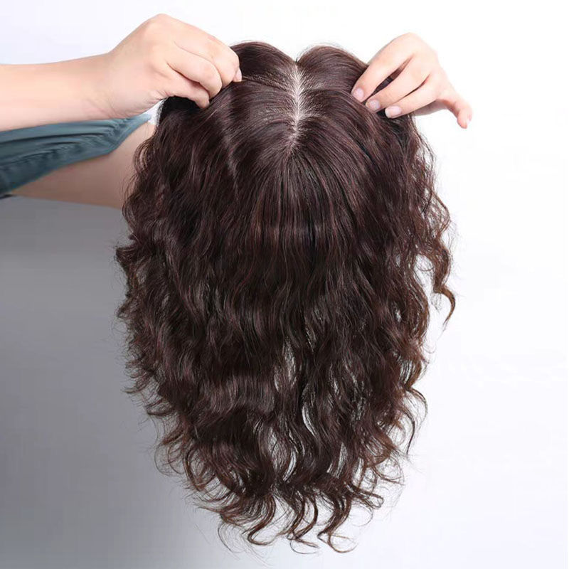 Wig piece woman short curly hair piece long curly hair piece head top tonic hair full real hair Liu Hai realistic natural cover white hair-Taobao