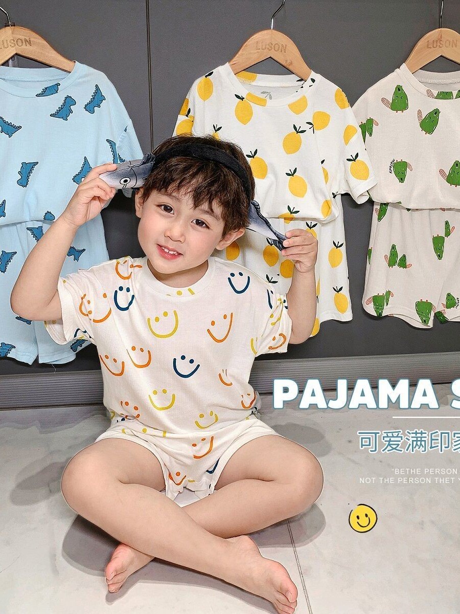 BOYS SUMMER LIGHT LOUNGEWEAR SET BABY BOYS SUMMER CLOTHES SHORT SLEEVE SHORTS PAJAMAS CHILDRENS AIR CONDITIONING CLOTHES CHILDRENS CLOTHES