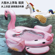 New large inflatable unicorn floating island water flamingo inflatable boat water park hotel swimming pool set props