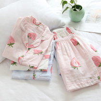 Cool and breathable~ summer thin womens cotton linen gauze short-sleeved shorts home service suit pajamas plus size students