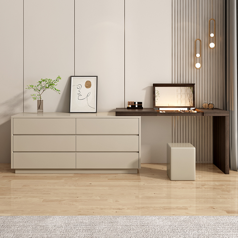 Solid wood dresser bedroom minimalist modern make-up desk mirror cabinet bucket cabinet clamshell integrated table telescopic corner desk-Taobao
