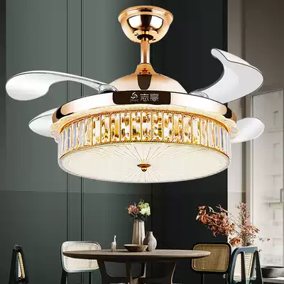 Zhigao light luxury crystal invisible ceiling fan lamp ceiling fan lamp household living room dining room with electric fan chandelier 2021 New