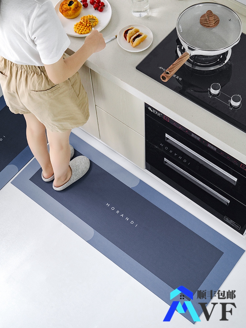 Kitchen floor mat no-washable polishable carpet oil-proof waterproof non-slip absorbent foot pad resistant to dirty Q bullets into the door