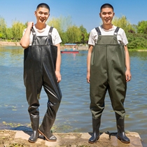 Sewer pants thickened abrasion resistant Rain pants Water fork underpants Semi-body one-piece fishing waterproof clothing Water shoes