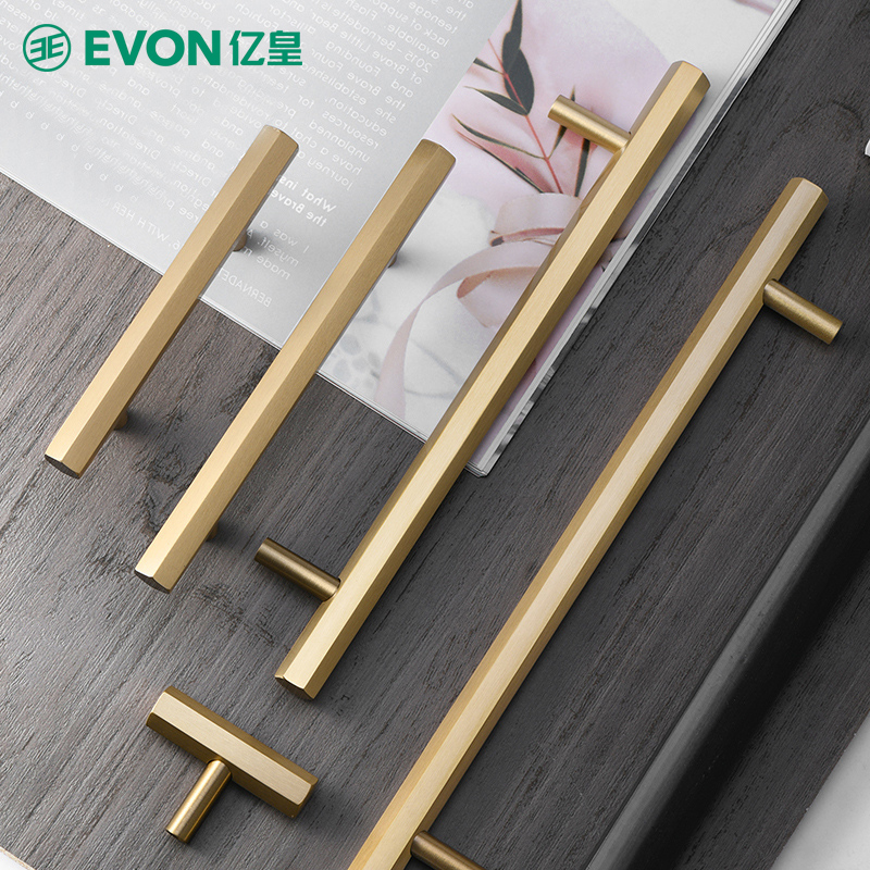 Modern minimalist wardrobe overall cabinet drawer pure copper brass handle golden light luxury cabinet door cabinet all copper single hole handle