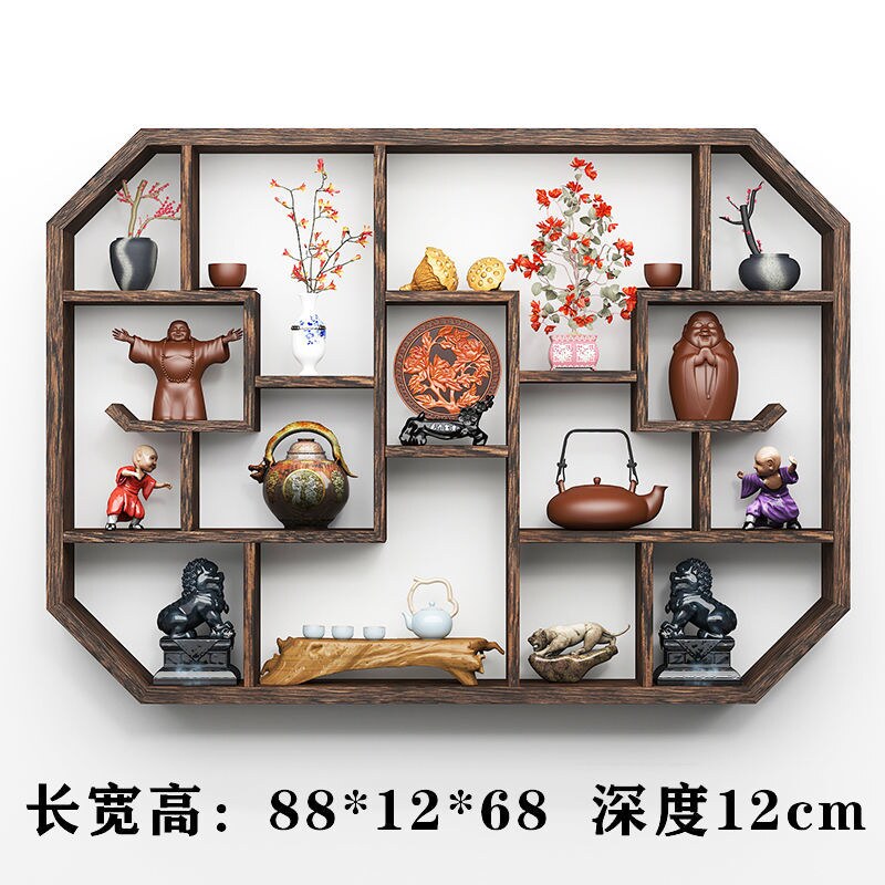 Bogu rack solid wood Chinese wall-mounted rack partition wall-mounted Duobaoge lattice rack ornaments simple tea set rack