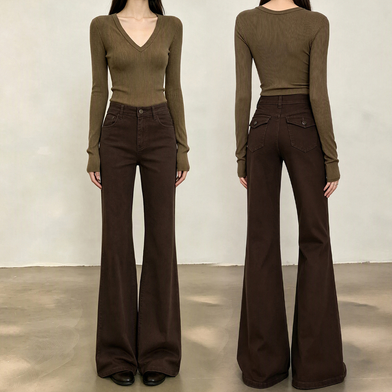 Melard Brown Coffee-Colored Flared Jeans for Women, Early Autumn 2026 New Style, Mid-High Waist, Slimming, Non-Tight Flared Pants Melard Brown Coffee-Colored Flared Jeans for Women, Early Autumn 2026 New Style, Mid-High Waist, Slimming, Non-Tight Flared Pants