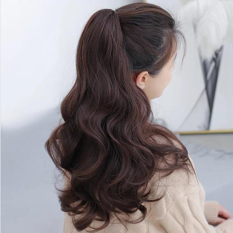Wig Woman Long Hair Tail Grip Clip Strap Type Roll Hair Large Wave Net Red High Horsetail Wig Braid Natural Fluffy