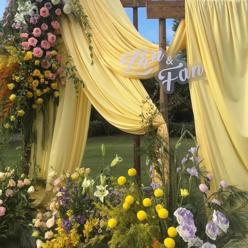Milk Silk Wedding Background Gentle Warm Yellow Drape Fabric Wedding Backdrop Wedding Ceiling Drapery Background Cloth