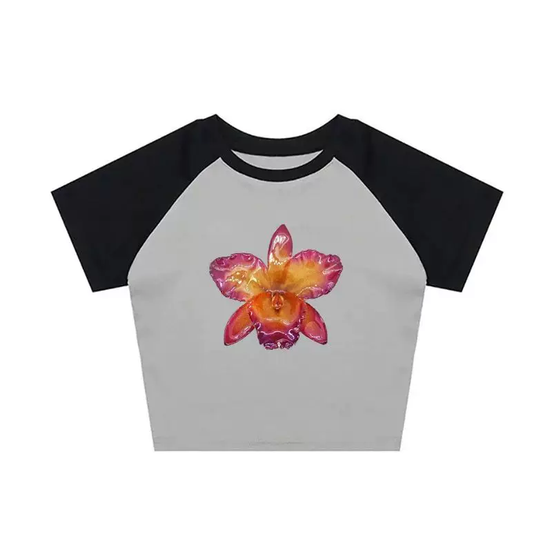 [Y2k футболка с коротким рукавом Harajuku графический Crop Top эстетика гот T-]