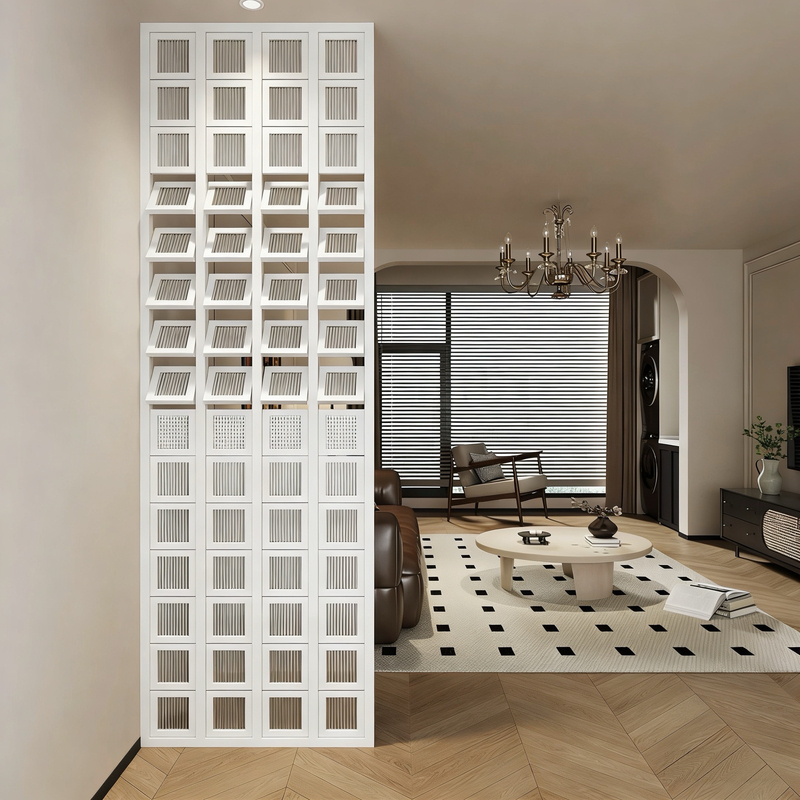 Rotatable Lattice Glass Screen for Living Room, Bedroom, Entryway, Simple Modern Stainless Steel Art Partition