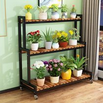 Solid wood iron ladder flower stand balcony floor height adjustable flower stand floor-standing multi-meat flower stand movable