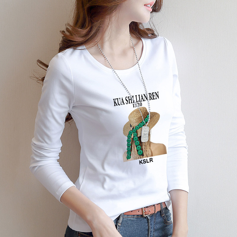 ヨーロッパスタイルの純綿ベースレイヤーシャツ（女性用）、2026年春秋新作、プラスサイズ対応のゆったりとした長袖Tシャツ、カジュアルで着回しの効くトップス。