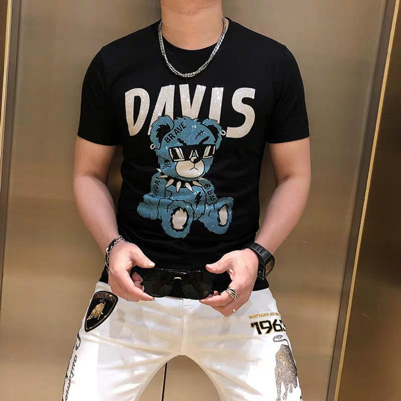 2022 spring and summer new ins Chains surhot and violent graffiti Little Bear round collar 100 Casual T-shirt Short Sleeve Blouse