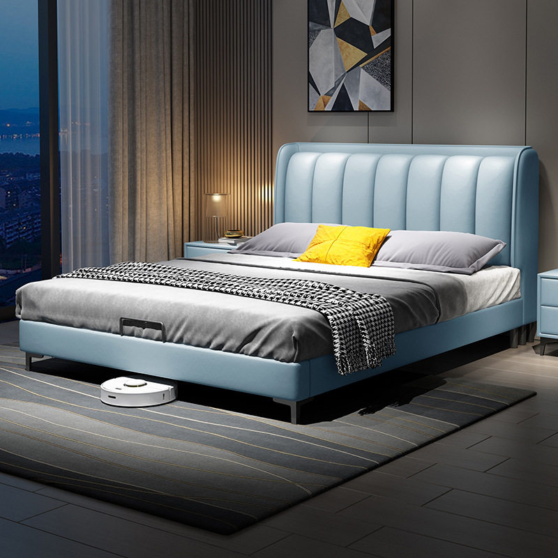 Nordic solid wood leather bed 1 35m modern minimalist double bed 2*2 2m European-style master bedroom light luxury soft bag king bed