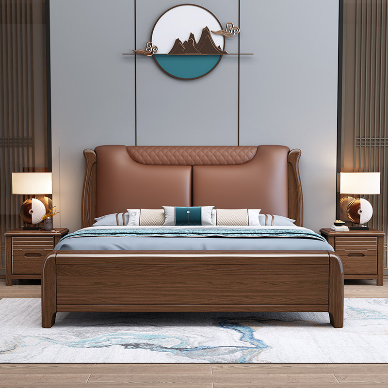 Walnut light luxury solid wood bed 1 8 master bedroom double bed modern simplicity 1 5 meters small house storage marriage bed