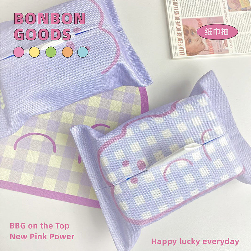 Cream Wind Purple Bear Tissue Pulling Set Fabric Tissue Box Decorative Tissue Set Office Living Room Bedroom Car