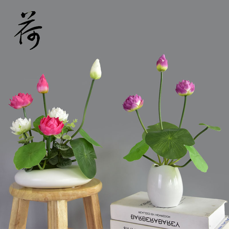 New Chinese-style simulation lotus lotus flower set decoration modern home living room fake flower small potted decoration decoration