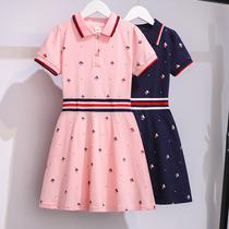 Girl Child Clothing Summer Dress College Wind Dress Nepotism Red Ocean Children Short Sleeve Thin little girls little girl skirt