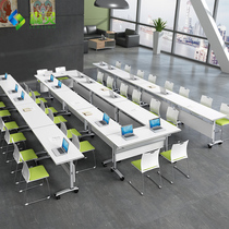 Multi-function folding training tables and chairs combined tutorial class to negotiate long tables moving pulley meeting table