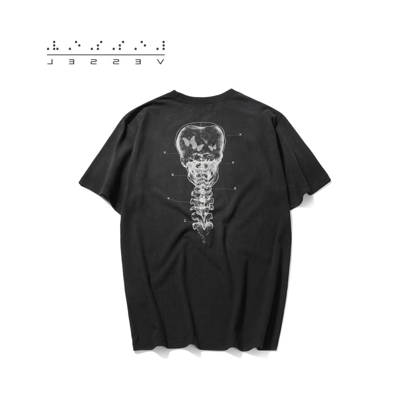 xVESSEL2021 Youth Leisure Butterfly Skull Printed Crewneck Net Red Joker Retro Washed Old T-Shirt