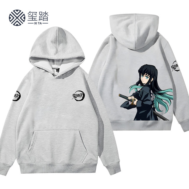 Demon Slayer Anime Tokitou Muichiro Hashira Character Merchandise Black Hooded Sweatshirt Anime Style Clothing for Male and Female Students