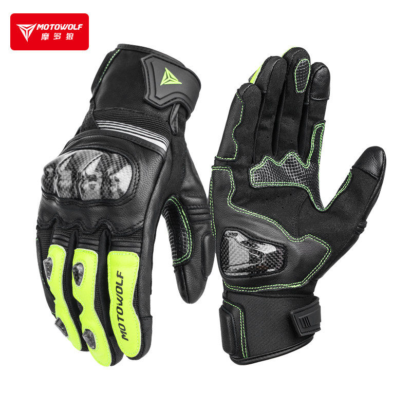 Spring and summer motorcycle riding gloves Motorcycle knight equipped with anti-fall, warm and breathable four seasons windshield male leather full finger