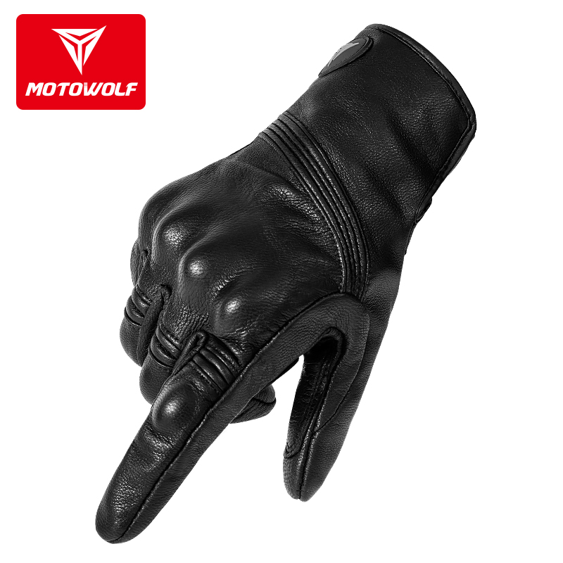 Spring Summer Locomotive Real Leather Gloves Retro locomotive riding equipment Men's all-finger windproof and warm knight anti-fall and breathable