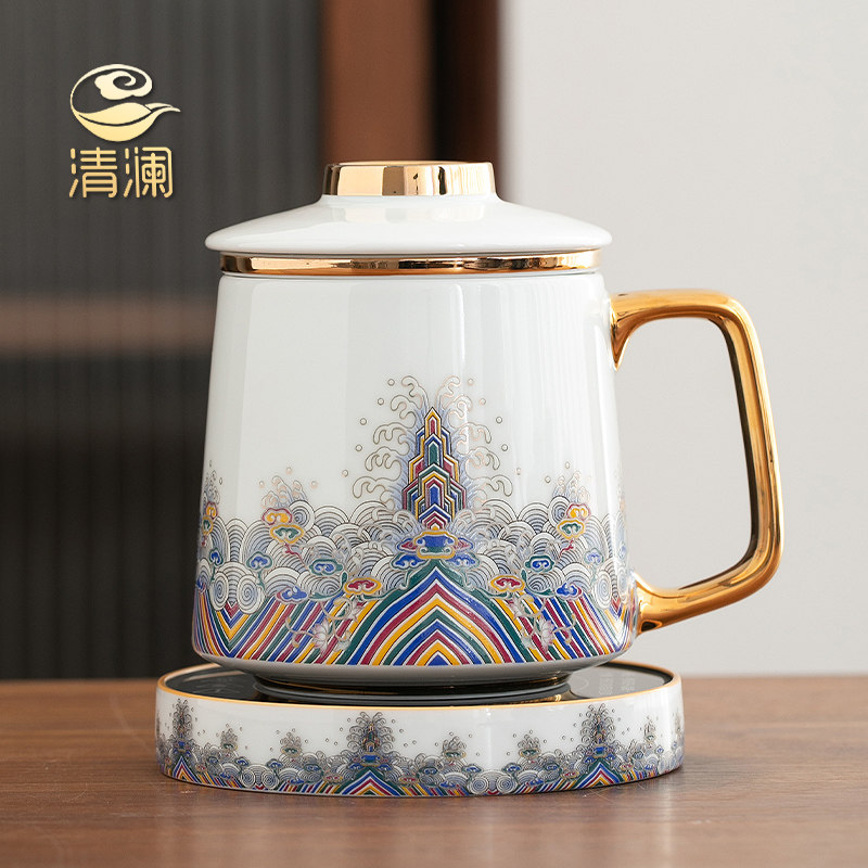 Tea cup Jingdezhen water cup office tea water separation personal special ceramic with lid filter single cup