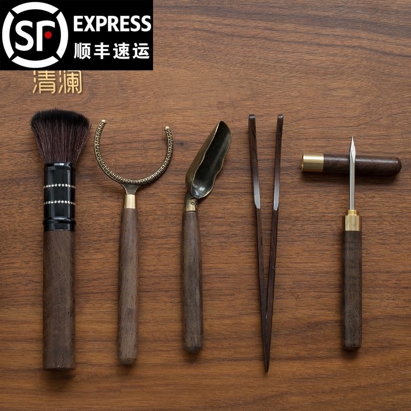 Kung Fu tea accessories set Daquan Ebony tea clip Tea spoon Tea knife Tea fork Copper tea clip Brush tea making tools