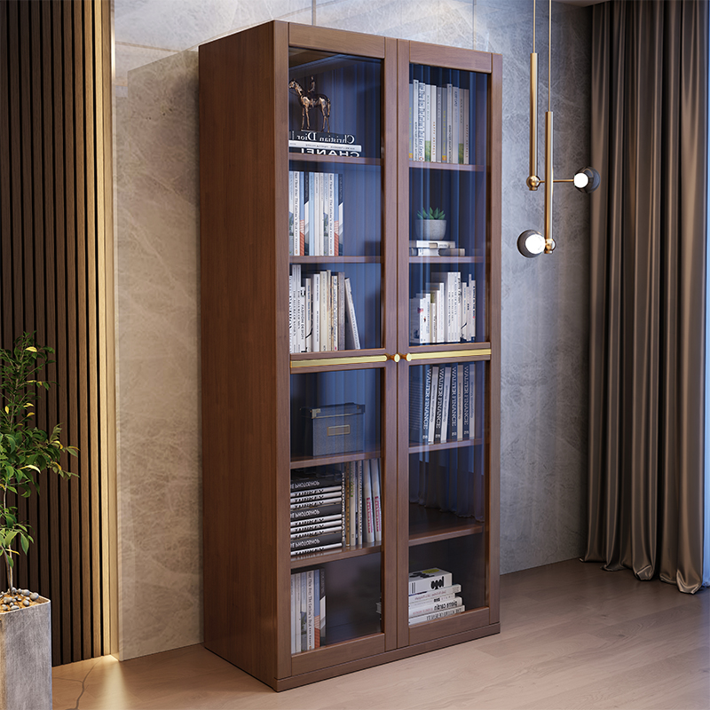 Simple solid wood bookcase glass door light luxury study bookcase office storage display storage cabinet combination file cabinet