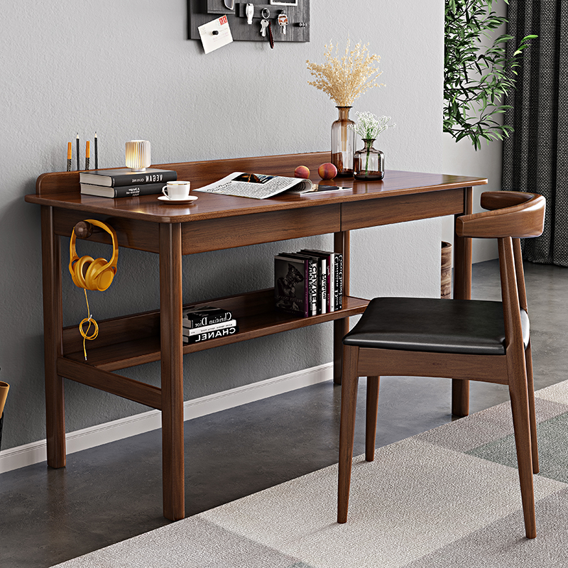 Nordic solid wood desk simple home bedroom small apartment student desk walnut color office desktop computer desk