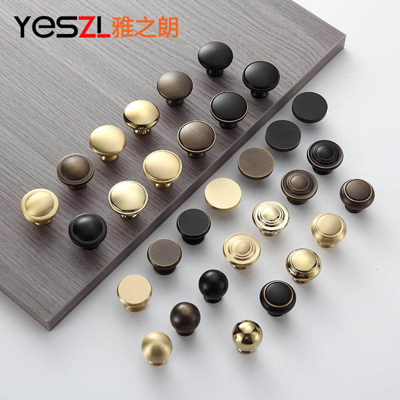 Bed Head Cabinet Drawer Handle Handle Wardrobe Light Lavish Single Hole Tea Table TV Cabinet Pure Copper Round Overall Cupboard Cabinet Brass