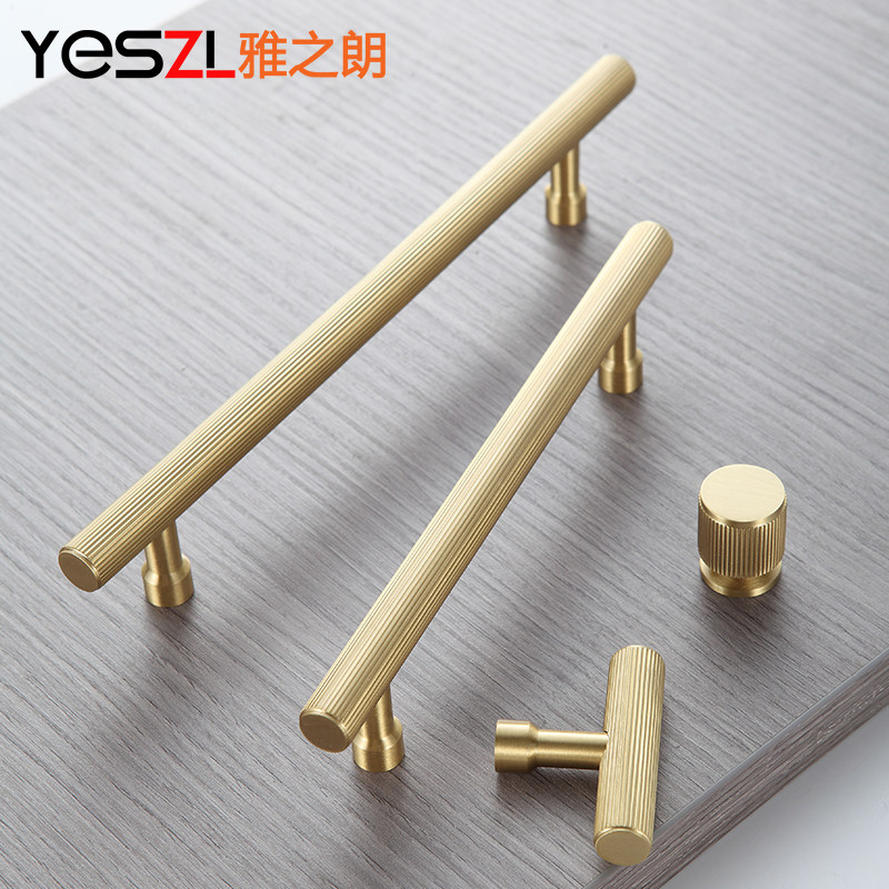 Elegant brass brass handle cabinet door light lavish Nordic golden wardrobe whole cupboard drawer cabinet black pure copper door handle