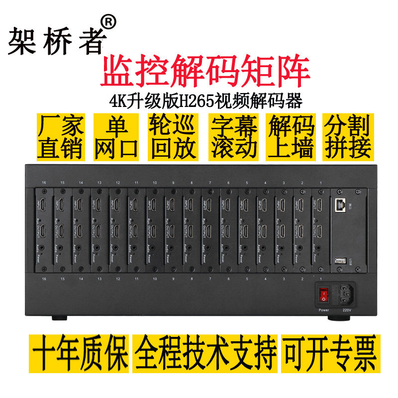 Viaduct 4K high-definition Internet film and HDMI splicing matrix monitor digital switching H265 decoder 16-way