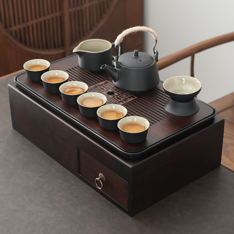 Zisha kung fu tea set set home Japanese light luxury high grade ceramic portable teapot tea cup storage box tea tray