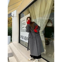 Пальто двубортное (серое) шерстяное с поясом