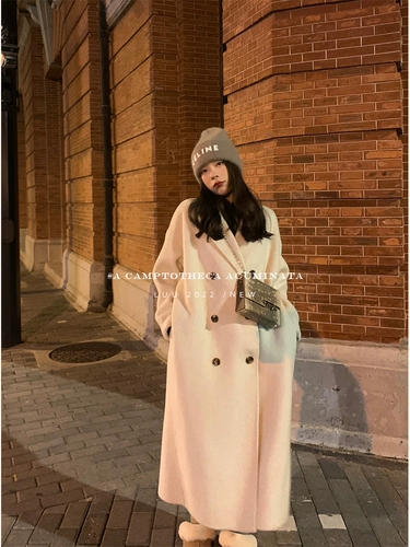 LUU桃喜儿 Длинная шерстяная бежевая двусторонная демисезонная куртка, шерстяное пальто