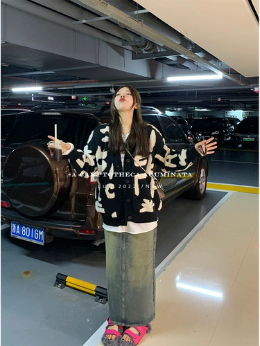 Свитер, куртка, трикотажный черный дизайнерский кардиган, оверсайз, тренд сезона