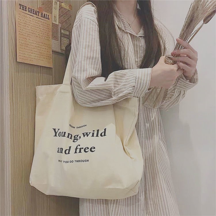 Fan cloth shoulder bag female student class Korean large-capacity retro ins English solid color wild new portable