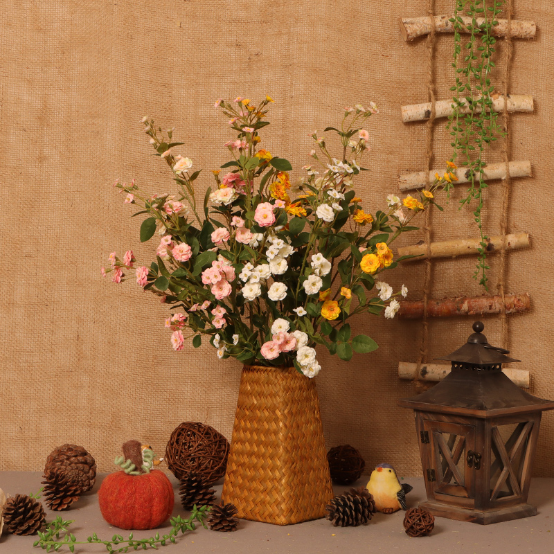 Simulation Flower Small Rosewood Rosewei Dry Flower Bouquet Decoration Fake Flower Living Room Table Furnishing Floral Swing Piece DIY Lunar Season Flower Arrangement