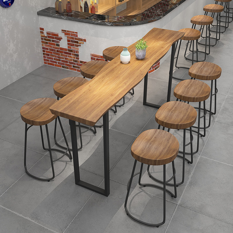 Solid wood bar table Home Balcony Leaning Against Wall Retro Long Strip Table Milk Tea Shop Bar Café High Foot Table And Chairs Combination