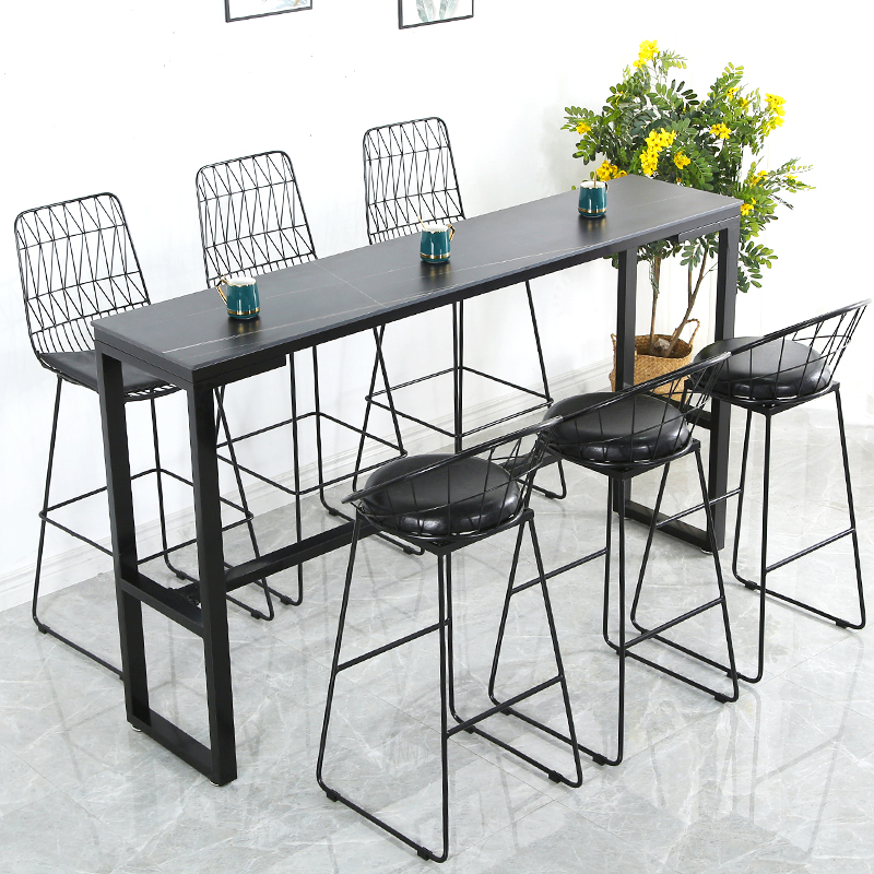 Upscale marble High foot table and chairs combined leaning against wall milk tea shop café chain table Cold Drinking shop Bar table