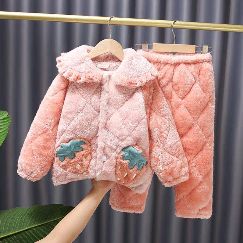 Girls' Pajamas Net Red Explosions 2022 Winter Cute Children's Clothes Winter Thickened Girls Home Clothes
