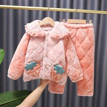 Girls' Pajamas Net Red Explosions 2022 Winter Cute Children's Clothes Winter Thickened Girls Home Clothes
