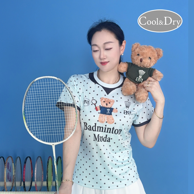 Bm Shichuang Mo Yu Men's and Women's Summer Training Sports Badminton Wear Mint Green Polka Dot Bear Breathable Quick-Drying Short-Sleeve T-Shirt Bm Shichuang Mo Yu Men's and Women's Summer Training Sports Badminton Wear Mint Green Polka Dot Bear Breathable Quick-Drying Short-Sleeve T-Shirt